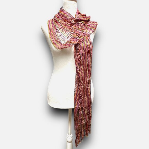 Festive Colorful "Silk Feel" Polyester Mesh Scarf Fringe EUC Decorative Boho - Picture 2 of 10
